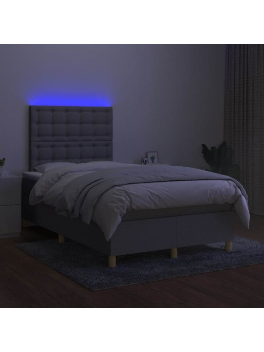 Box spring postel s matrací a LED světle šedá 120x190 cm textil
