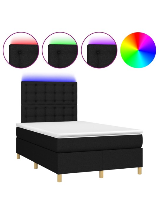 Box spring postel s matrací a LED černá 120x190 cm textil
