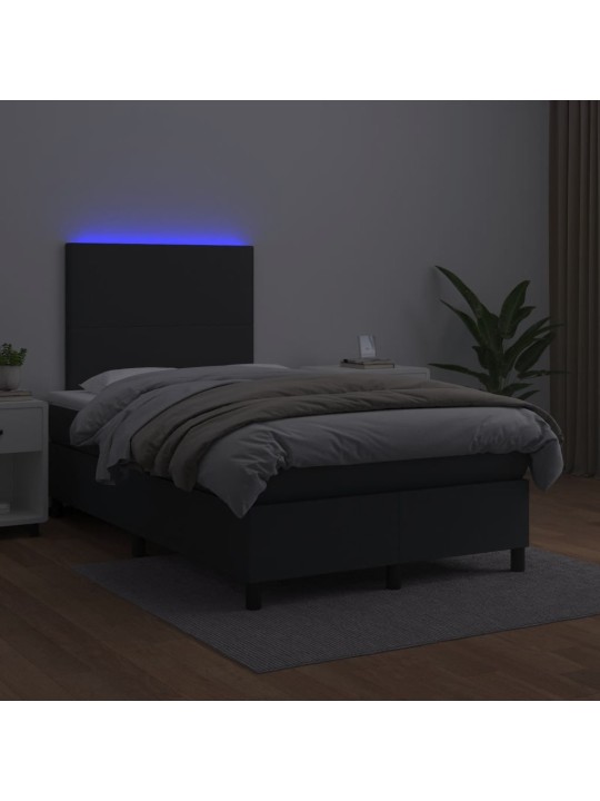 Box spring postel s matrací a LED černá 120 x 190 cm umělá kůže