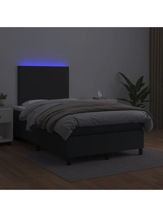 Box spring postel s matrací a LED černá 120 x 190 cm umělá kůže