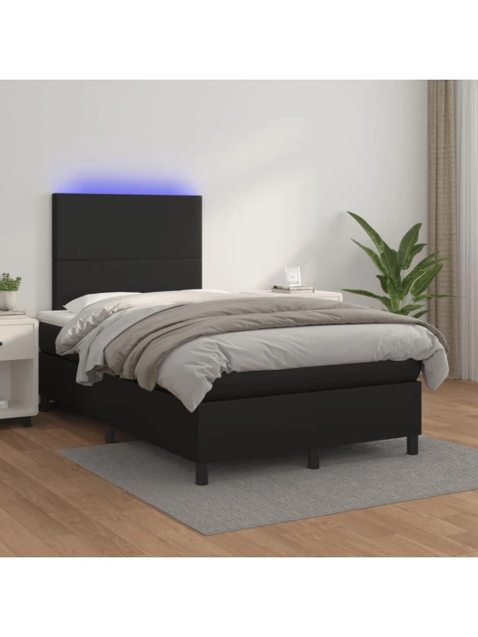 Box spring postel s matrací a LED černá 120 x 190 cm umělá kůže