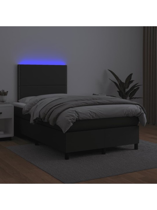 Box spring postel s matrací a LED černá 120 x 190 cm umělá kůže
