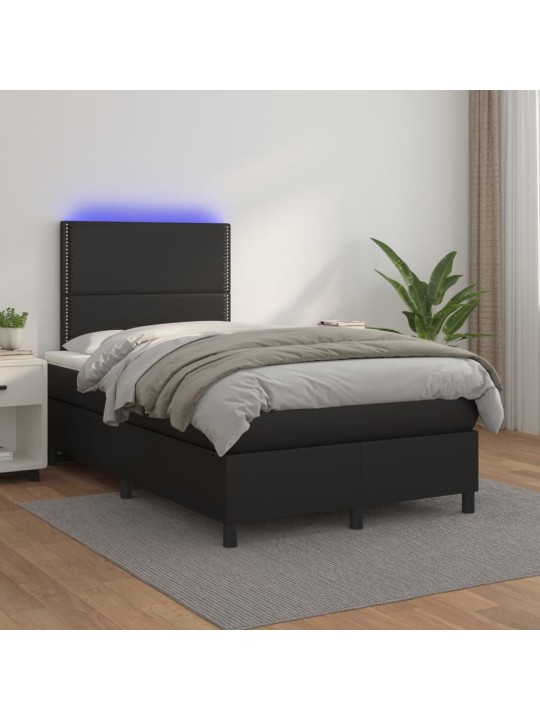 Box spring postel s matrací a LED černá 120 x 190 cm umělá kůže