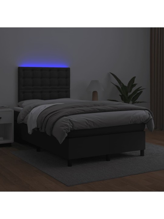 Box spring postel s matrací a LED černá 120 x 190 cm umělá kůže