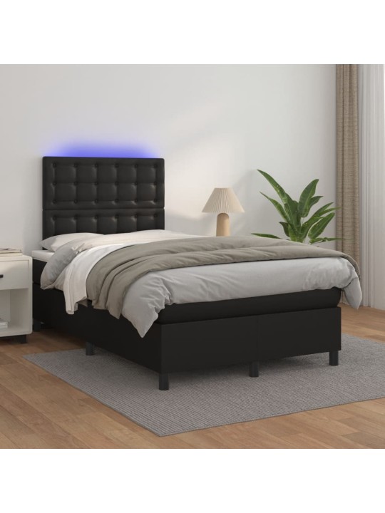 Box spring postel s matrací a LED černá 120 x 190 cm umělá kůže