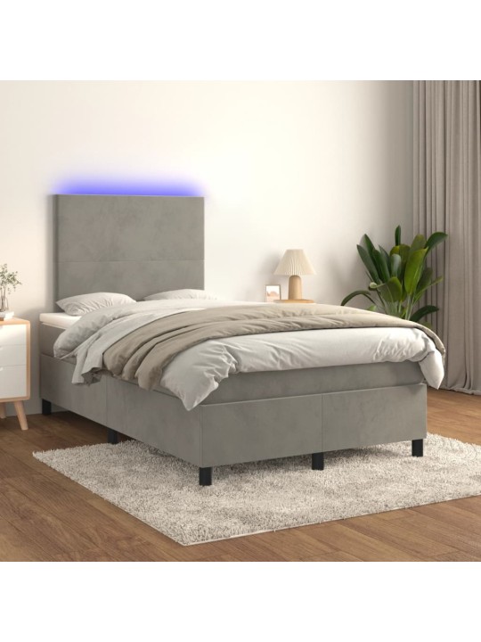 Box spring postel s matrací a LED světle šedá 120x190 cm samet