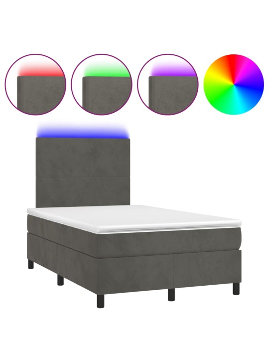 Box spring postel s matrací a LED tmavě šedá 120 x 190 cm samet