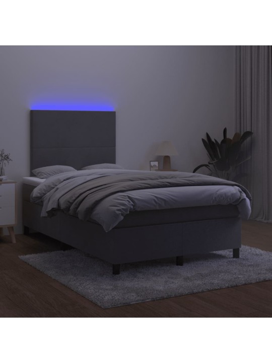 Box spring postel s matrací a LED tmavě šedá 120 x 190 cm samet