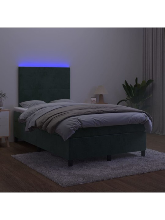 Box spring postel s matrací a led tmavě zelená 120x190 cm samet