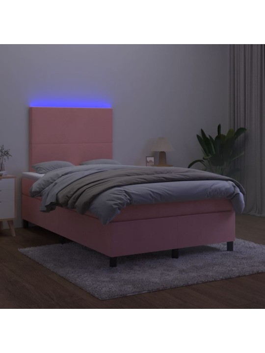 Box spring postel s matrací a led růžová 120 x 190 cm samet
