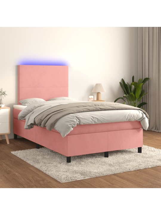 Box spring postel s matrací a led růžová 120 x 190 cm samet