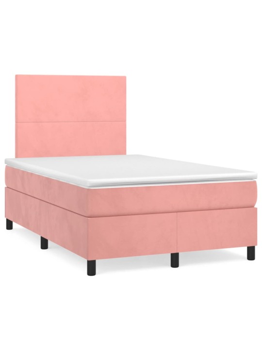 Box spring postel s matrací a led růžová 120 x 190 cm samet