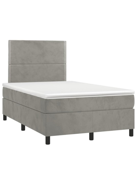 Box spring postel s matrací a LED světle šedá 120x190 cm samet