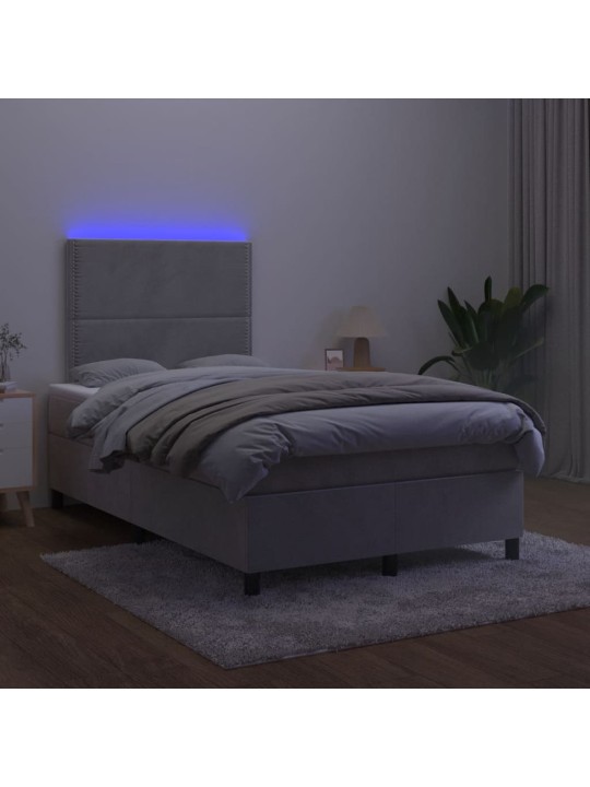 Box spring postel s matrací a LED světle šedá 120x190 cm samet