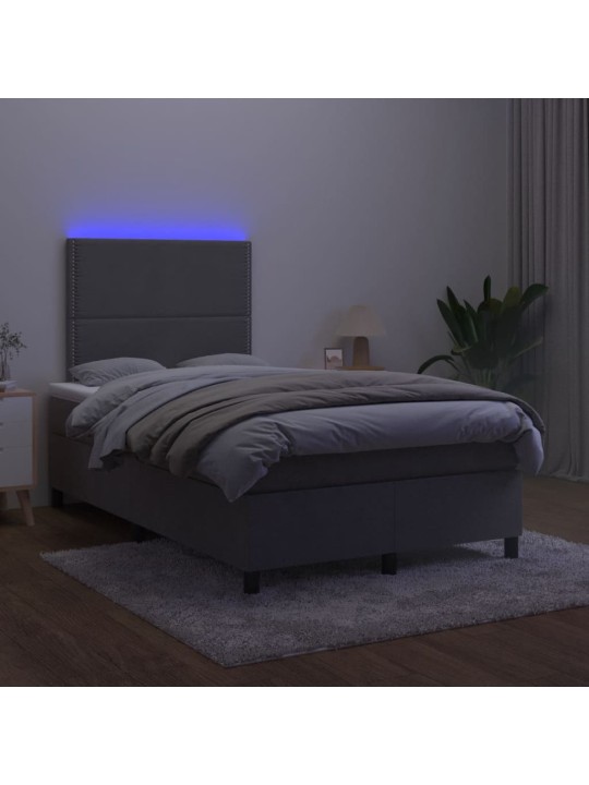 Box spring postel s matrací a LED tmavě šedá 120 x 190 cm samet