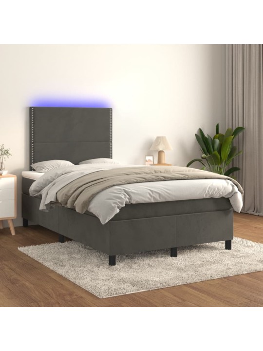 Box spring postel s matrací a LED tmavě šedá 120 x 190 cm samet