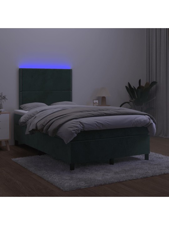 Box spring postel s matrací a led tmavě zelená 120x190 cm samet
