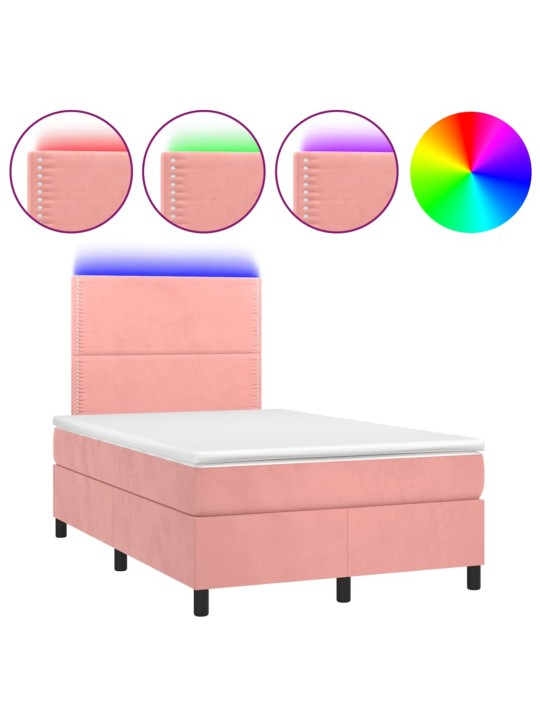 Box spring postel s matrací a led růžová 120 x 190 cm samet