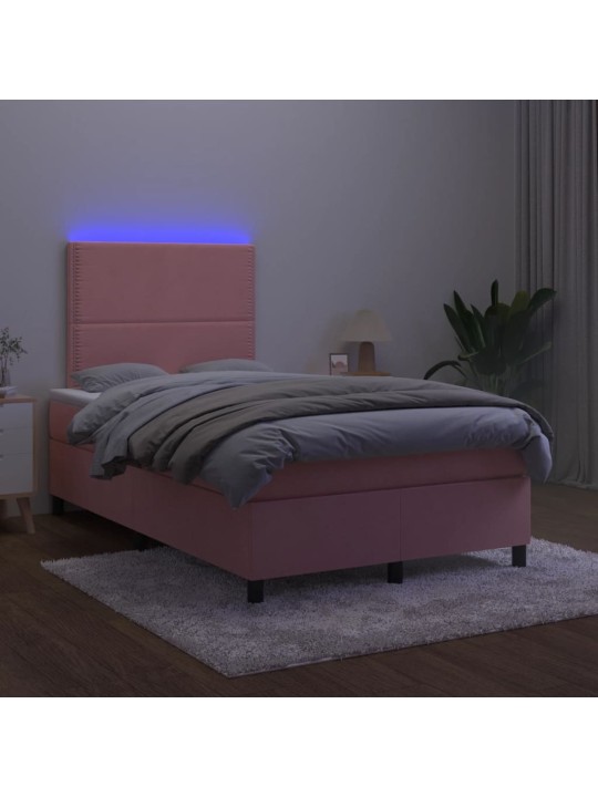 Box spring postel s matrací a led růžová 120 x 190 cm samet