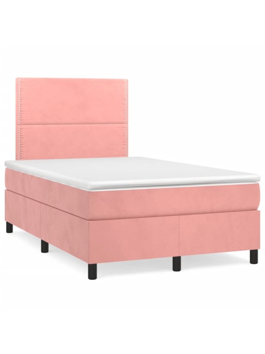 Box spring postel s matrací a led růžová 120 x 190 cm samet