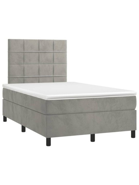 Box spring postel s matrací a LED světle šedá 120x190 cm samet