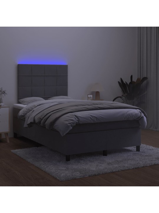 Box spring postel s matrací a LED tmavě šedá 120 x 190 cm samet