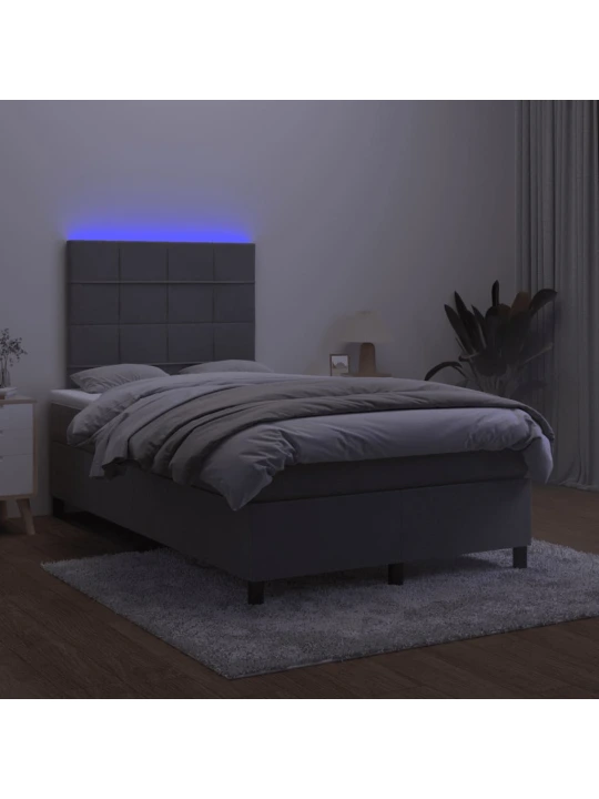 Box spring postel s matrací a LED tmavě šedá 120 x 190 cm samet