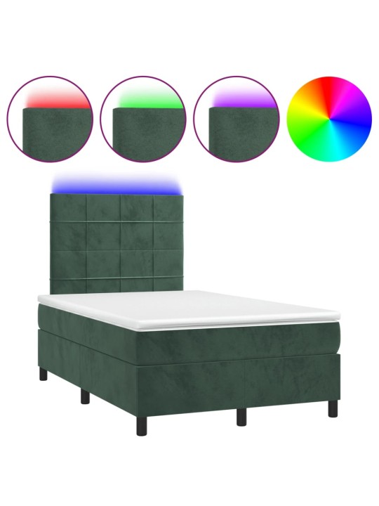 Box spring postel s matrací a led tmavě zelená 120x190 cm samet