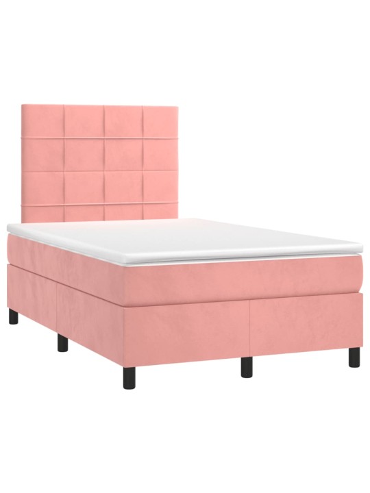 Box spring postel s matrací a led růžová 120 x 190 cm samet