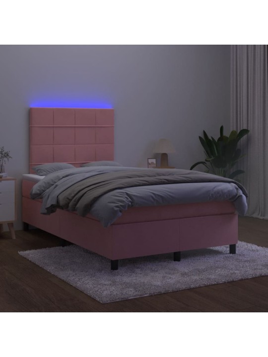 Box spring postel s matrací a led růžová 120 x 190 cm samet