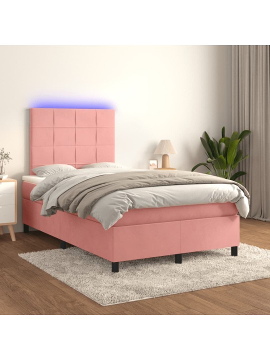 Box spring postel s matrací a led růžová 120 x 190 cm samet