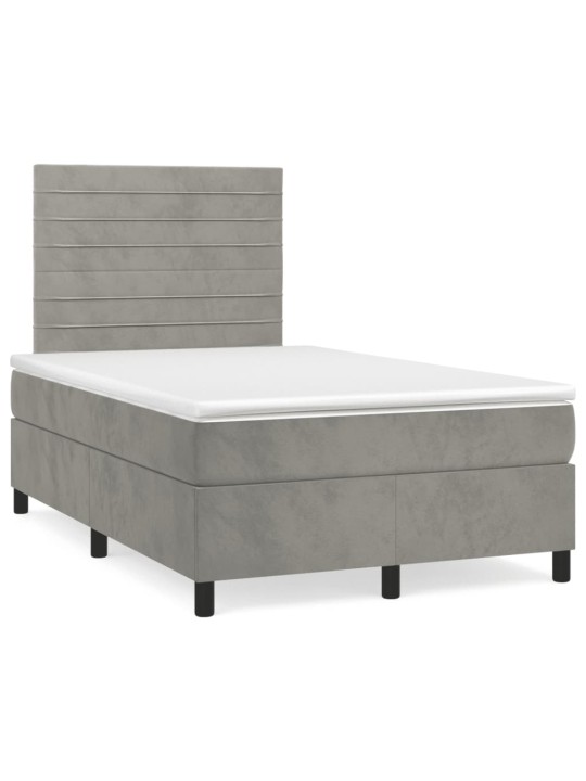 Box spring postel s matrací a LED světle šedá 120x190 cm samet