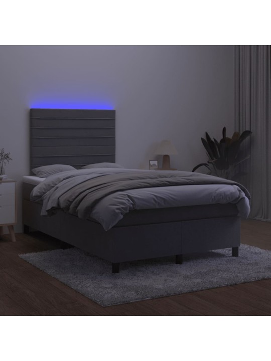 Box spring postel s matrací a LED tmavě šedá 120 x 190 cm samet