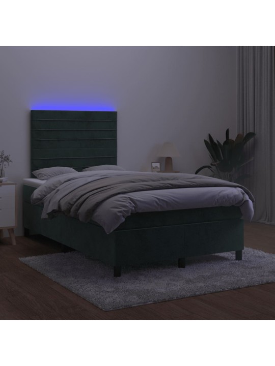 Box spring postel s matrací a led tmavě zelená 120x190 cm samet