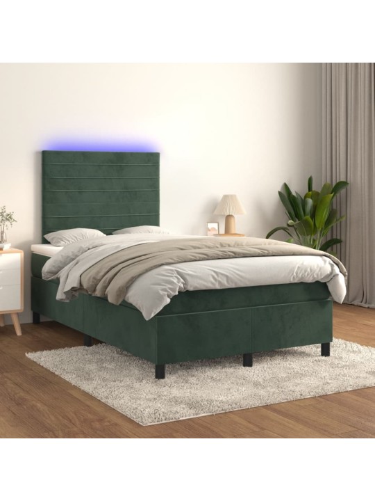 Box spring postel s matrací a led tmavě zelená 120x190 cm samet
