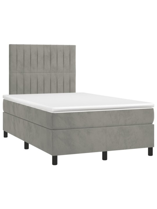 Box spring postel s matrací a LED světle šedá 120x190 cm samet