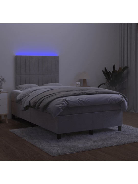 Box spring postel s matrací a LED světle šedá 120x190 cm samet