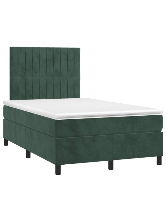 Box spring postel s matrací a led tmavě zelená 120x190 cm samet