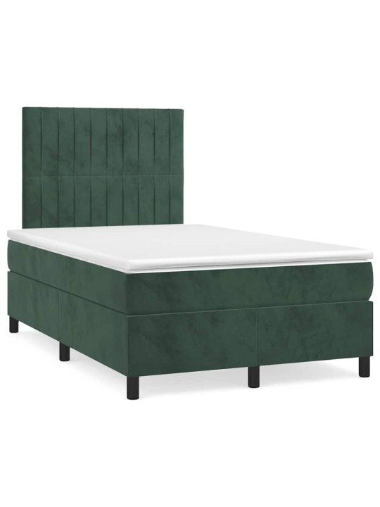 Box spring postel s matrací a led tmavě zelená 120x190 cm samet