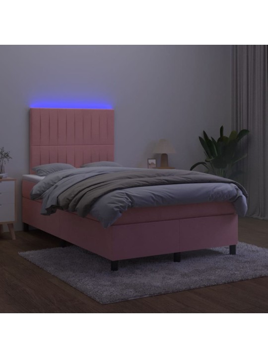 Box spring postel s matrací a led růžová 120 x 190 cm samet