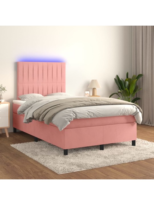 Box spring postel s matrací a led růžová 120 x 190 cm samet