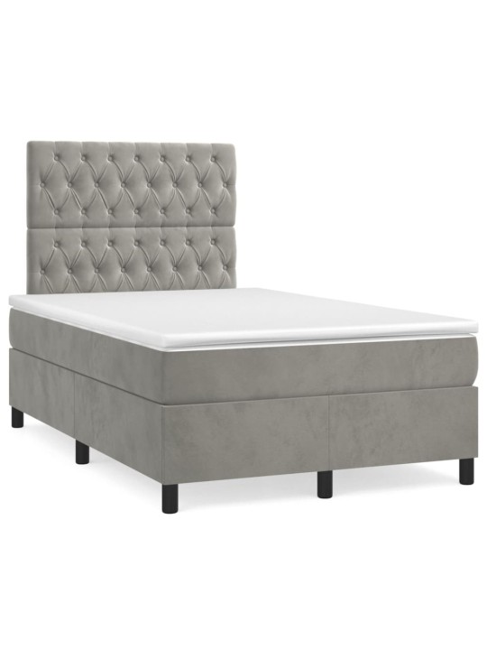 Box spring postel s matrací a LED světle šedá 120x190 cm samet