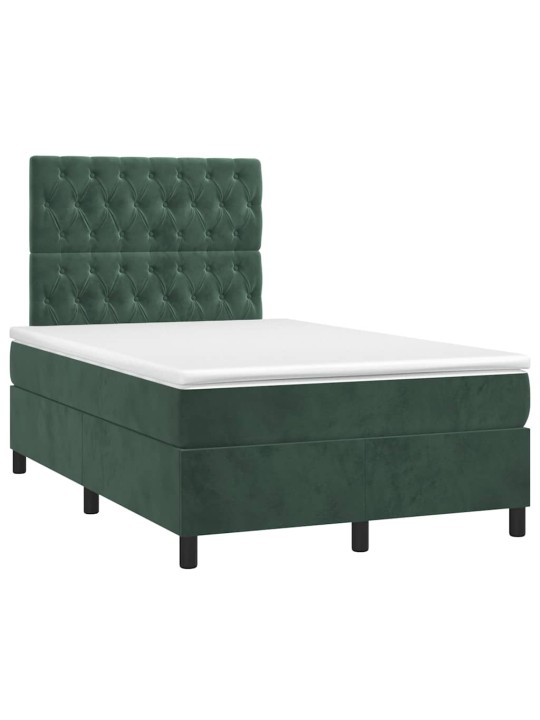 Box spring postel s matrací a led tmavě zelená 120x190 cm samet