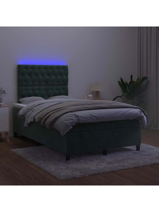 Box spring postel s matrací a led tmavě zelená 120x190 cm samet