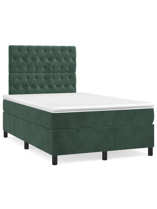 Box spring postel s matrací a led tmavě zelená 120x190 cm samet