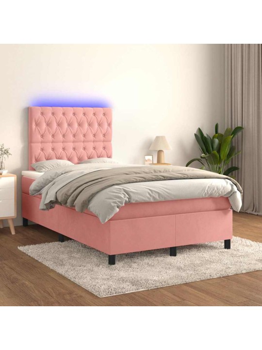 Box spring postel s matrací a led růžová 120 x 190 cm samet