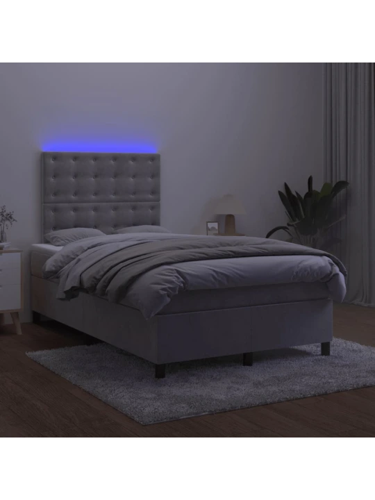 Box spring postel s matrací a LED světle šedá 120x190 cm samet