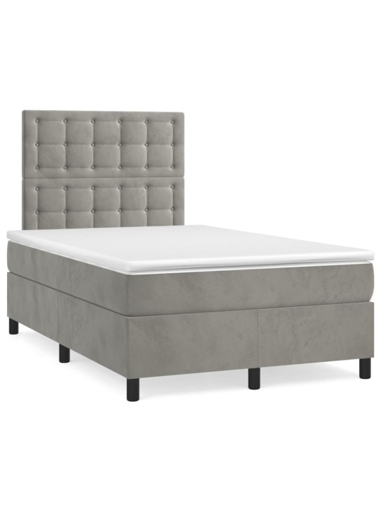 Box spring postel s matrací a LED světle šedá 120x190 cm samet