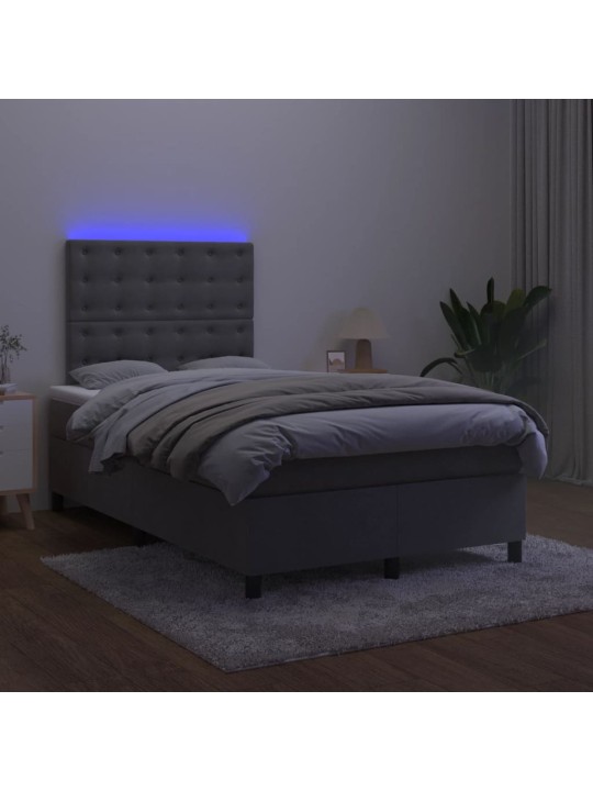 Box spring postel s matrací a LED tmavě šedá 120 x 190 cm samet