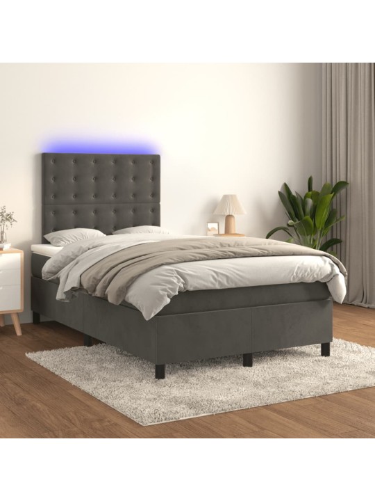 Box spring postel s matrací a LED tmavě šedá 120 x 190 cm samet